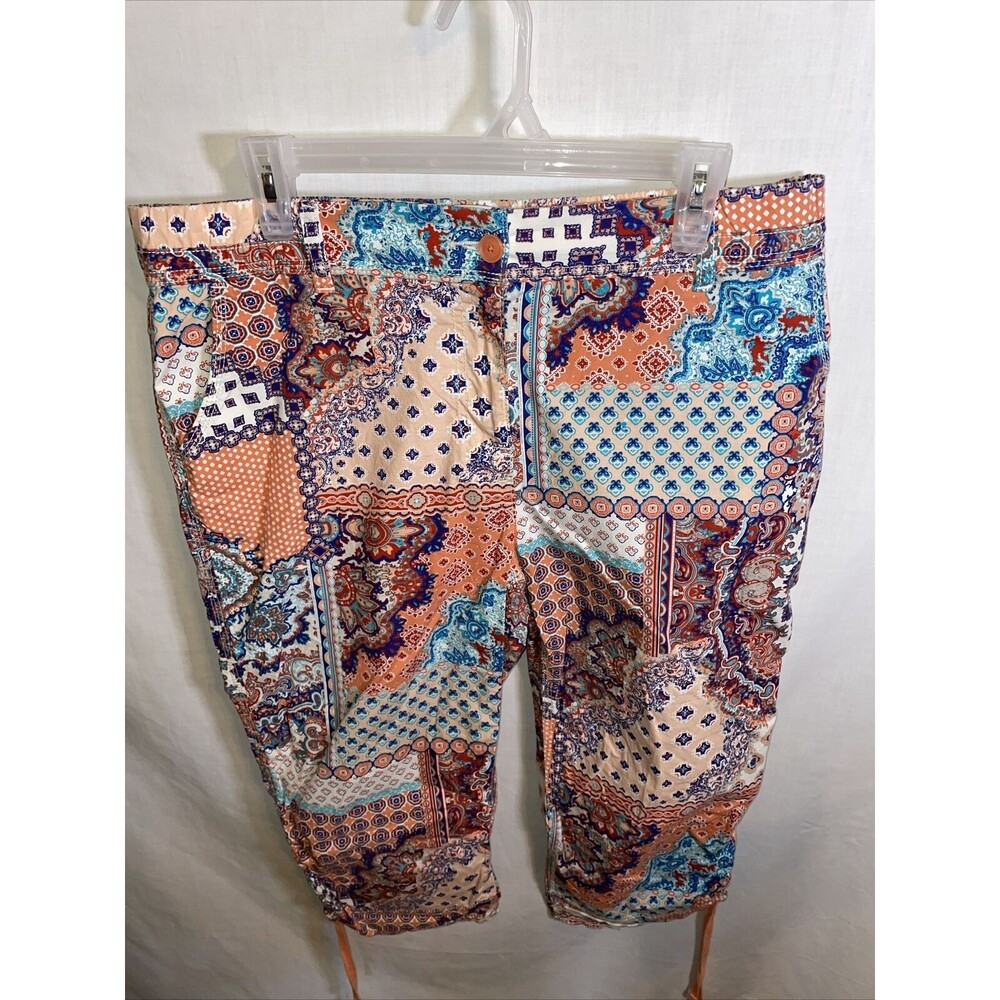 Chico’s Womens Casual Capris Size 2 U.S. Large Orange Geometric Drawstring Hem